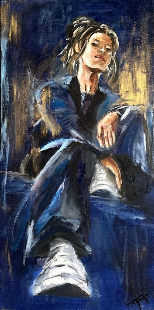 Comme si de rien n’était, huile sur toile de lin, 60 × 30 cm, Florence Yangui, 2026