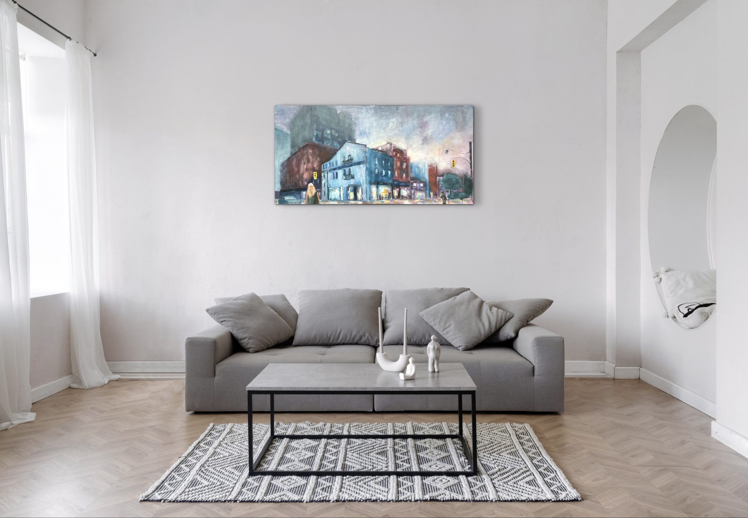 La ville en passant – mise en situation de la peinture dans un intérieur